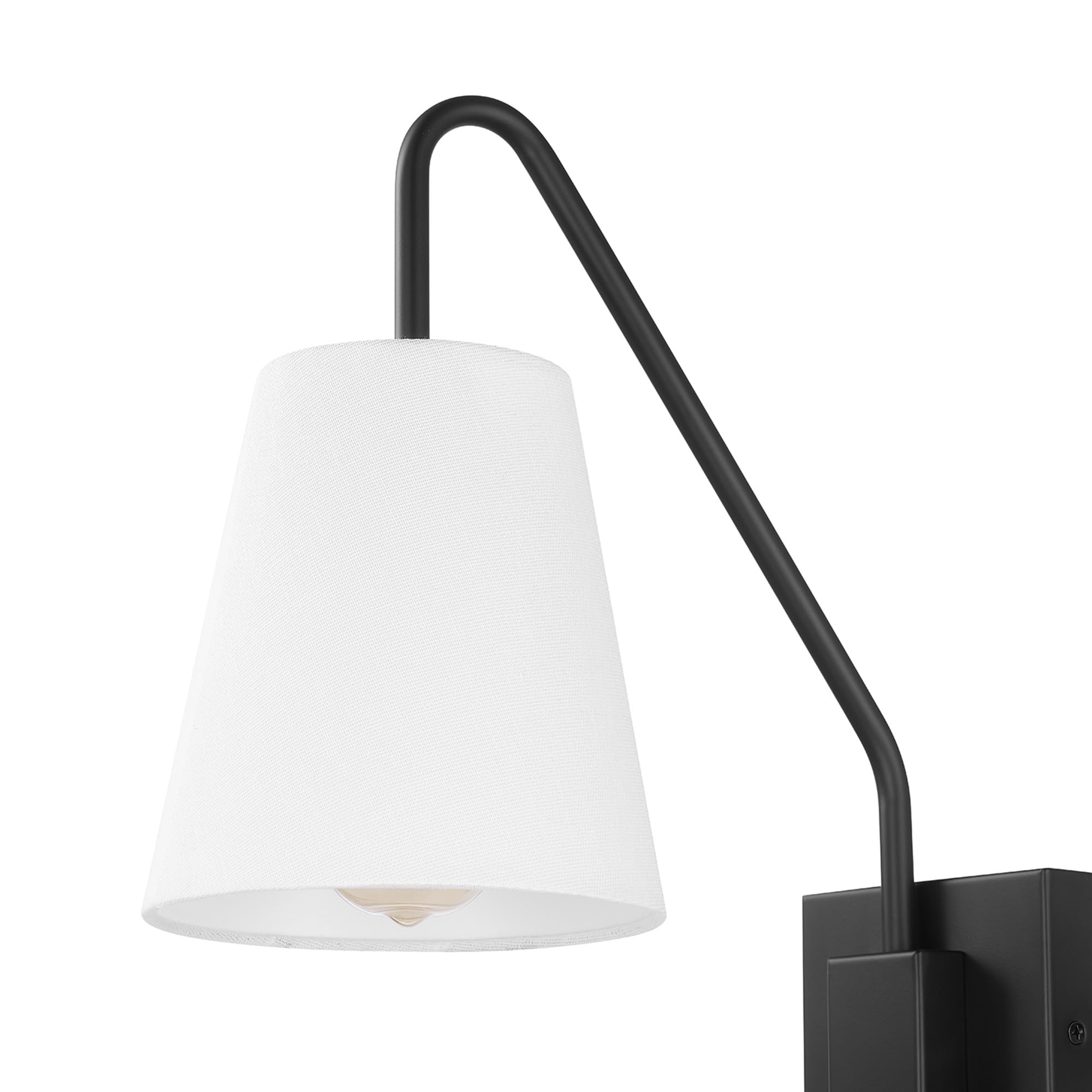 Globe Electric 65000043 1-Light Plug-in or Hardwire Wall Sconce, Matte Black, White Fabric Shade, Swing Arm, 6ft Black Braided Fabric Cord, On/Off Pull Chain, Wall Lights for Living Room, Home Décor