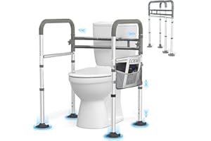 SOUHEILO FSA Eligible Toilet Safety Rails, Adjustable Toilet Rails for Seniors Fit Any Toilets, Stable Toilet Safety Frame Larger Suction Leg, Tool Free Toilet Handles for Disabled/Elderly/Handicap