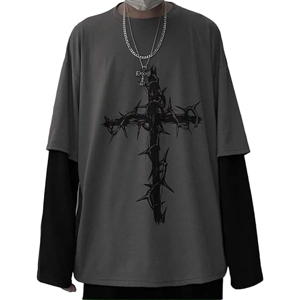 Men Women Gothic Long Sleeve Top Graphic Tee – Emo Y2K Grunge