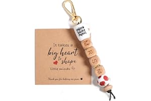 AULSIEY Initial A- Z Teacher Appreciation Gifts for Women,Handmade Thank You Teacher Keychain Gifts for Her