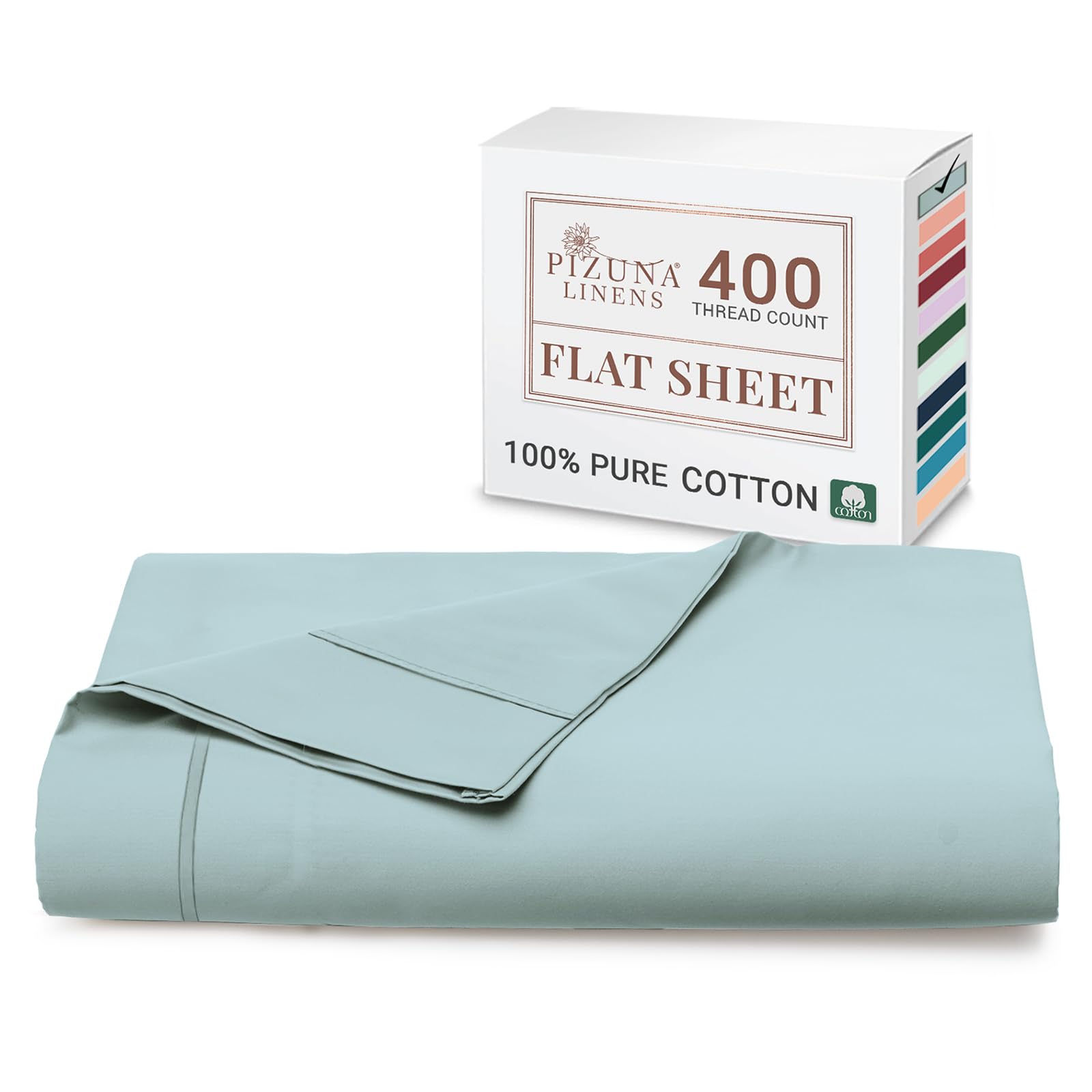 Pizuna 100% Cotton Super King Flat Sheet Baby Blue, 400 Thread Count Long Staple Cotton Flat Sheet Super King 300x280 cm, Sateen Weave Top Sheet Super King
