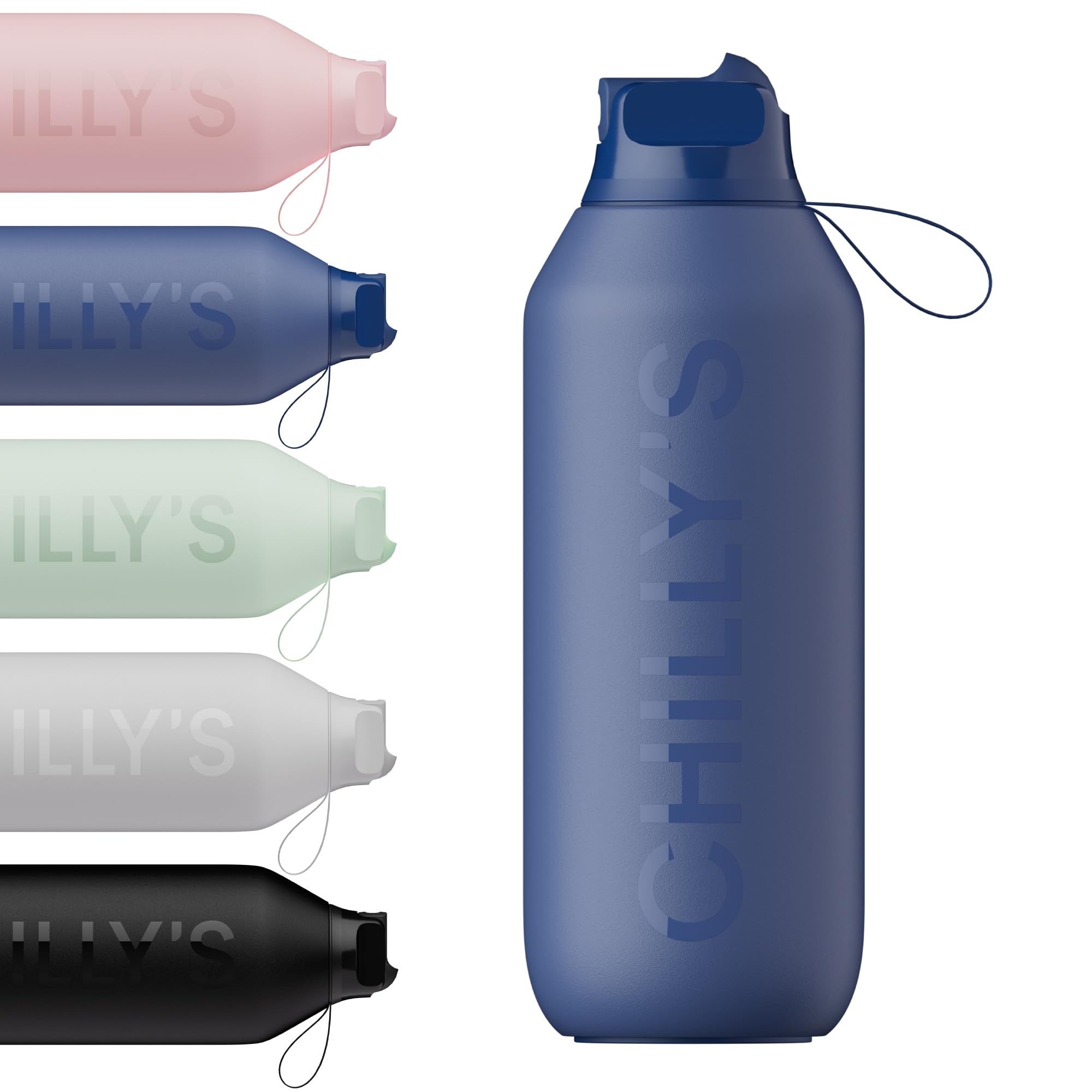 Chilly's Series 2 Flip Water Bottle with Sports Lid - Vacuum Insulated Stainless Steel Water Bottle with Straw, Carry Loop, & Cleaning Brush - No Sweat - 1000ml - Whale Blue — image 1