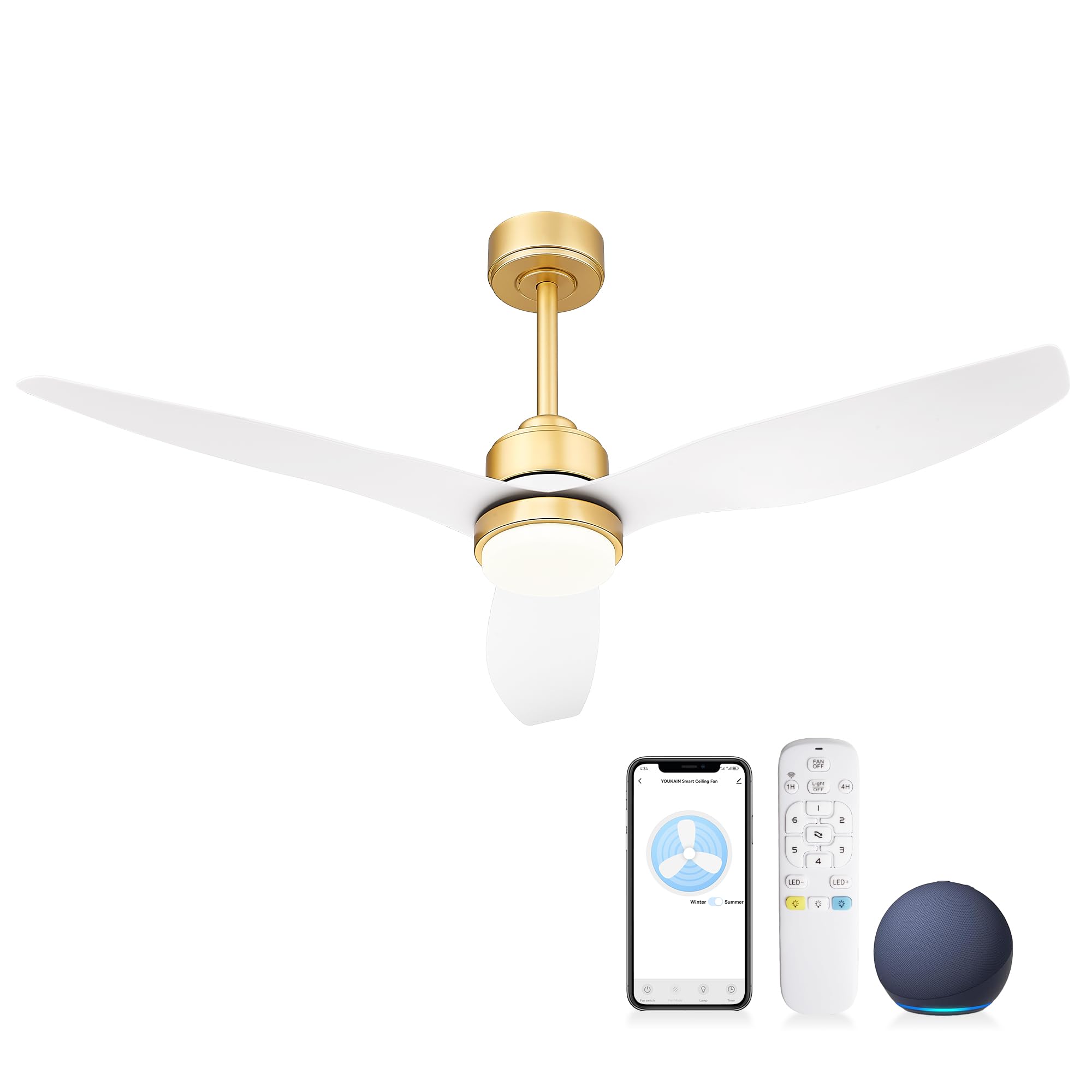 Photo 1 of YOUKAIN Ceiling Fan with Lights, 52 Inch Smart Ceiling Fan Remote & APP Control, Gold Ceiling Fans, Indoor/Outdoor Modern Ceiling Fans for Living room, Bedroom, 52-YJ359-GD-SM