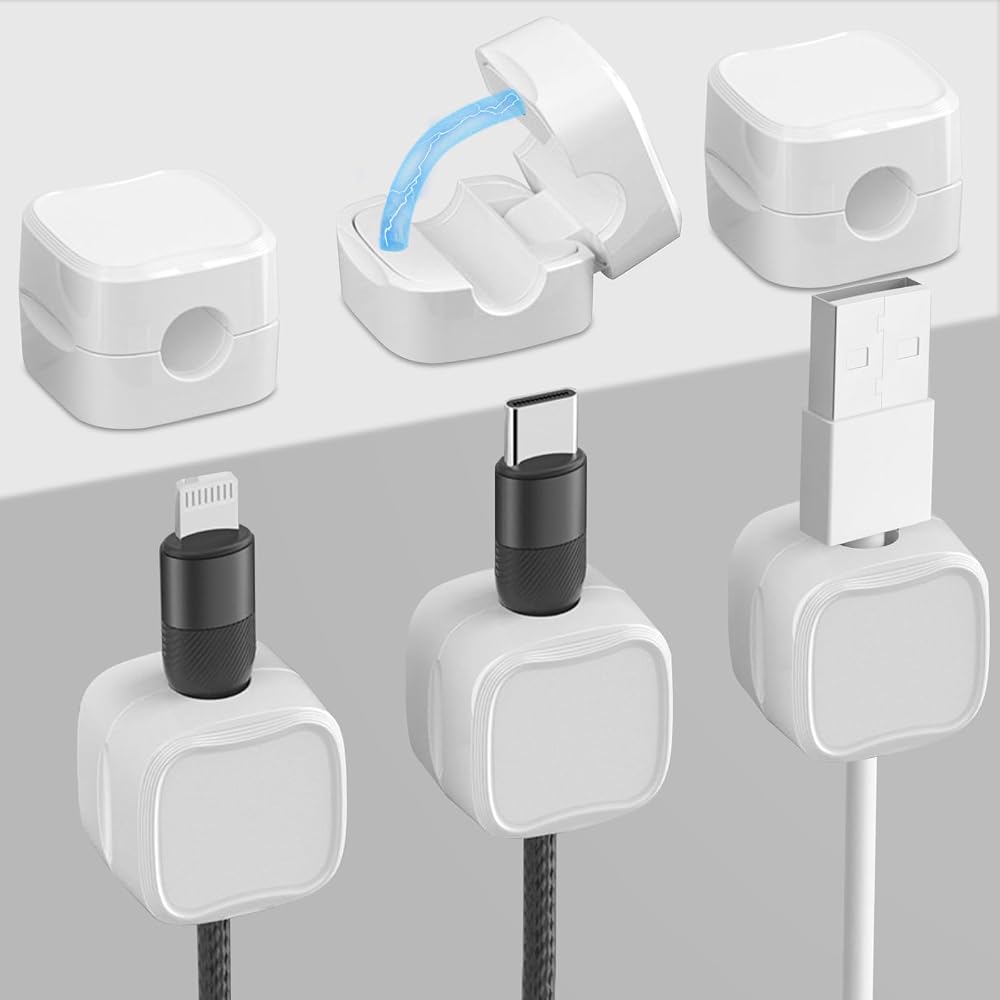 BINGKELE 6pk Cable Tidy Smooth Adjustable Magnetic Wire Holder Clips Organizer