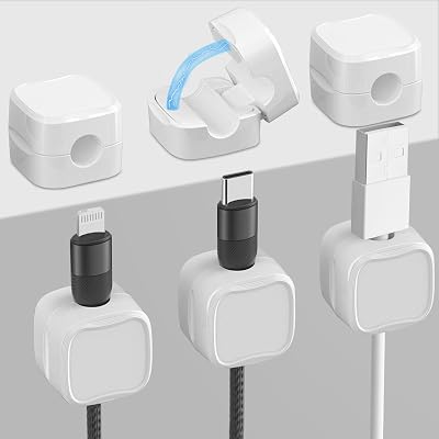 BINGKELE 6pk Cable Tidy Smooth Adjustable Magnetic Wire Holder Clips Organizer