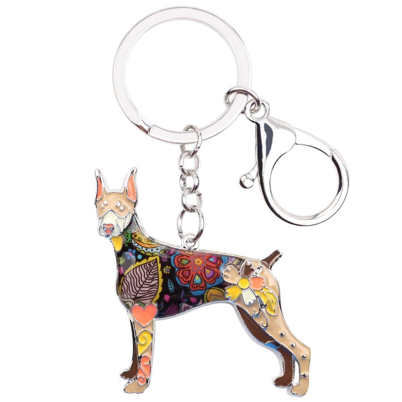 WEVENI Enamel Alloy Doberman Dog Keychain Accessories Jewelry Charms For Women Girls Bag Car Wallet (Brown)