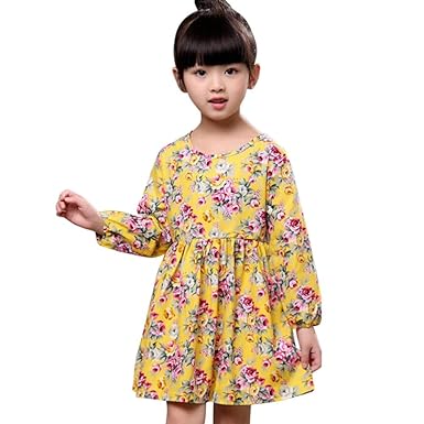 Lenfesh Baby Mädchen Blumendruck Prinzessin Kleid, Infant Kinder Herbst Bowknot Partykleid