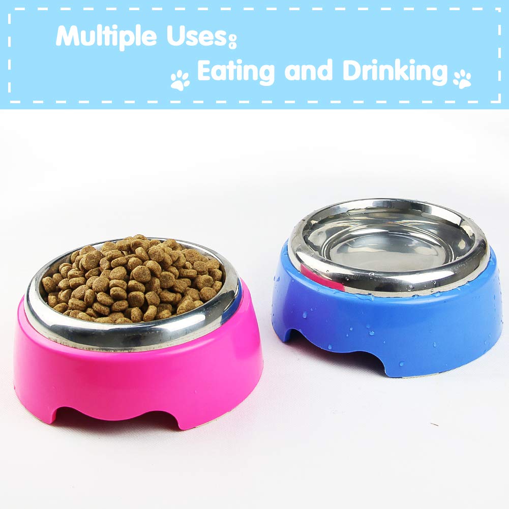 Ciotola per Cani Gatto Set Ciotole Acciaio Inox Antiscivolo Metallo Due Ciotole Cibo Acqua per Animali Domestici Cane, Set di 2 (Rosa e Blu)