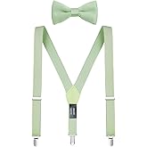 CEAJOO Men's Boys' Suspenders and Bow Tie Set Adjustable with Black Metal Clips