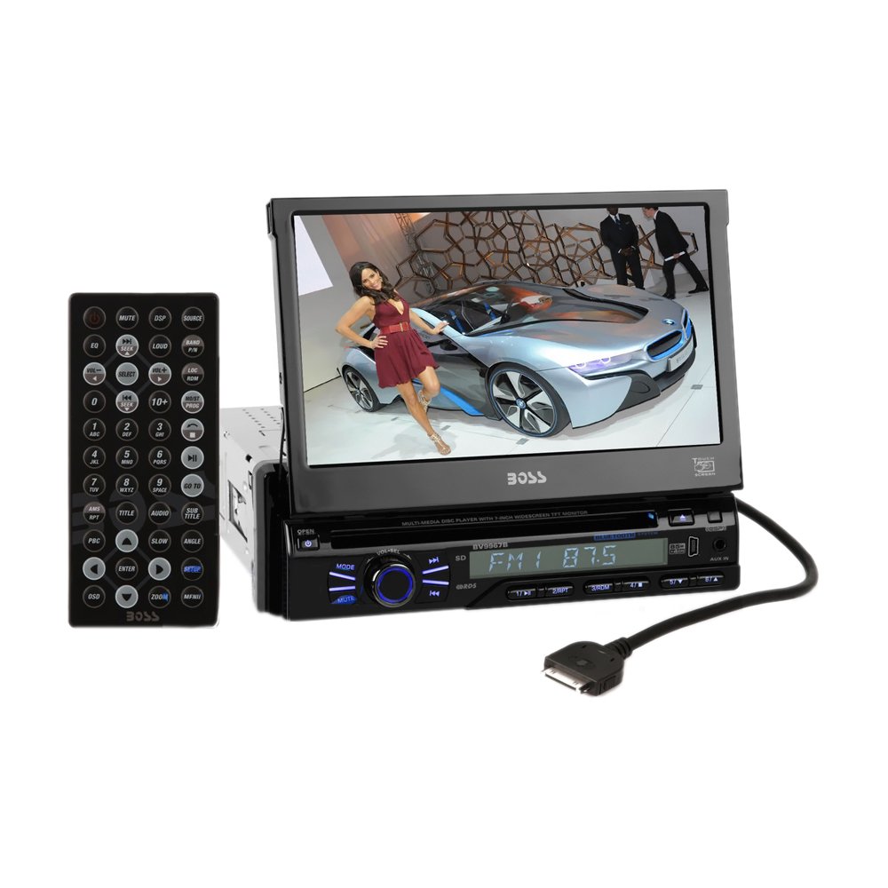 Boss In-Dash 7" Touchscreen TFT-LCD Car Flip-Up Monitor with Bluetooth, Front Mini-USB and 3.5mm Aux Input