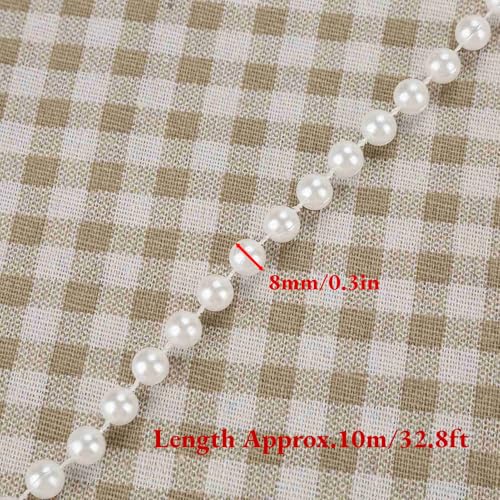 Wal front 10m/roll 8mm Cotton Line Artificial Pearl Beads String Chain Garland Flowers Wedding Decoration DIY Craft Pearl String(White)