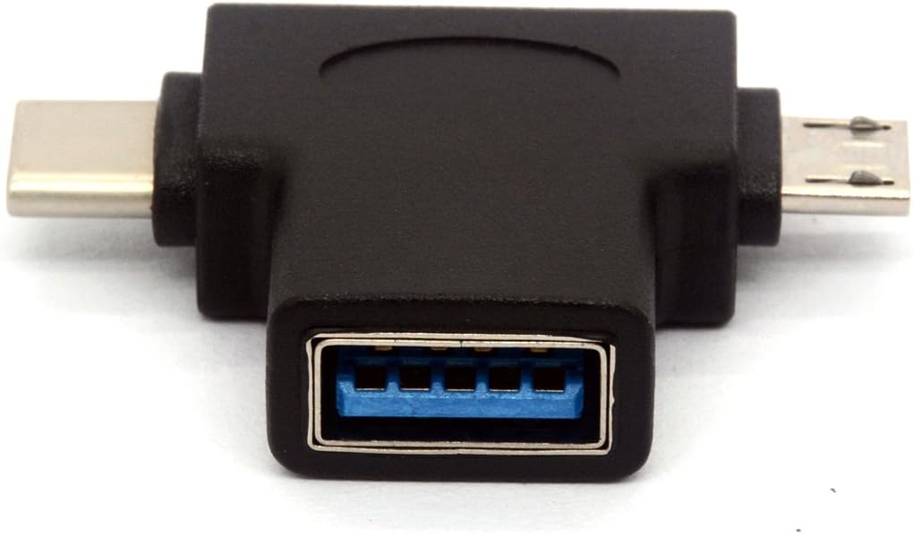 USB 3.0 Female to Micro USB 5 Pin Male and Type C (USB C) Male Adapter Connector 2 in 1 USB T Shape OTG Converter - Image 4