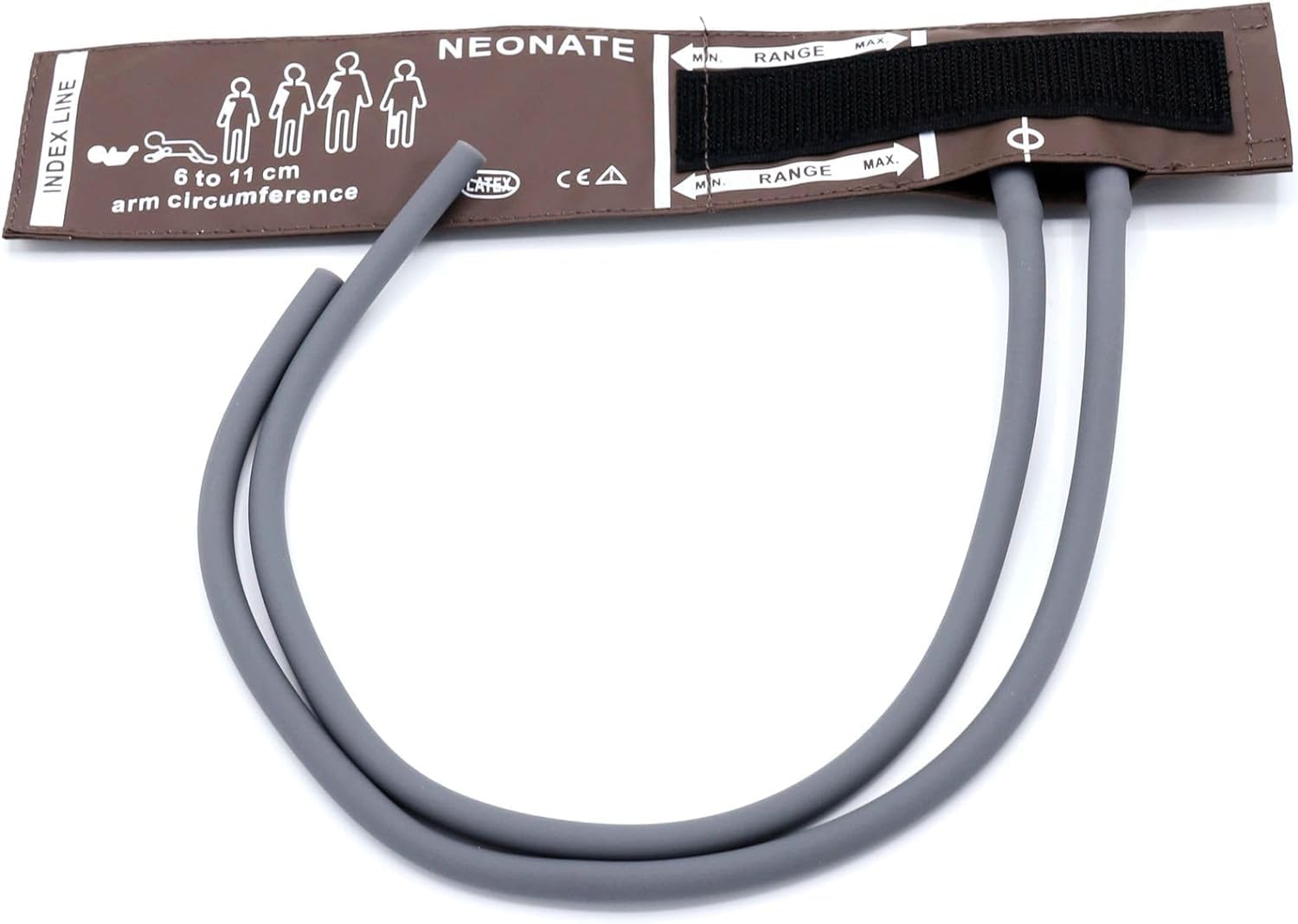 Universal NIBP Cuff, 6-11 cm Dual Tubes Reusable PU Brown Replacement Neonatal Blood Pressure Cuff, No BP Connector