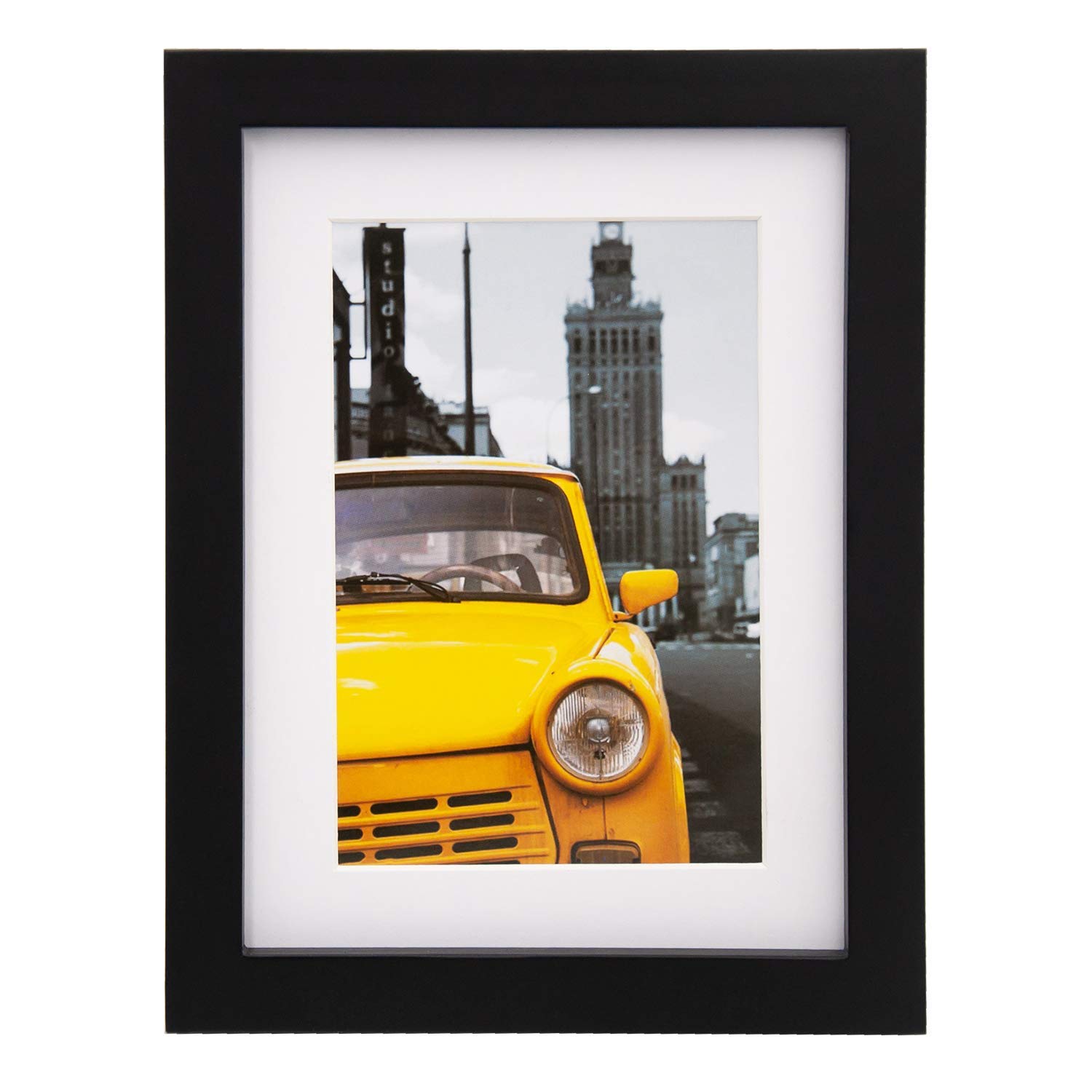 EGOFINE 8x6 Photo Frame,100% Solid Wood with 6x4 Mat, 8x6 Photo Frame with Acrylic Glass,15x20cm frame for Tabletop and Wall Mounting,Black