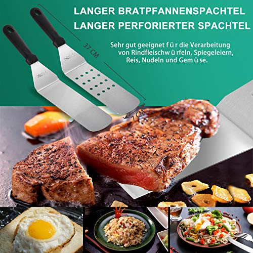 BBQ Grill Tool Set, BBQ Accessories in Storage Case, Barbecue Grilling Utensils for Flat Top Cooking Tailgating, Upgraded Fish Spatula & Scraper