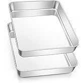 Leonyo Rectangular Cake Pan for Baking, 10.5 x 8 x 2 Inch Stainless Steel Baking Sheet Tray, Deep Lasagna Pan for Toaster Oven, Focaccia, Fish, Chicken, Casserole Dish