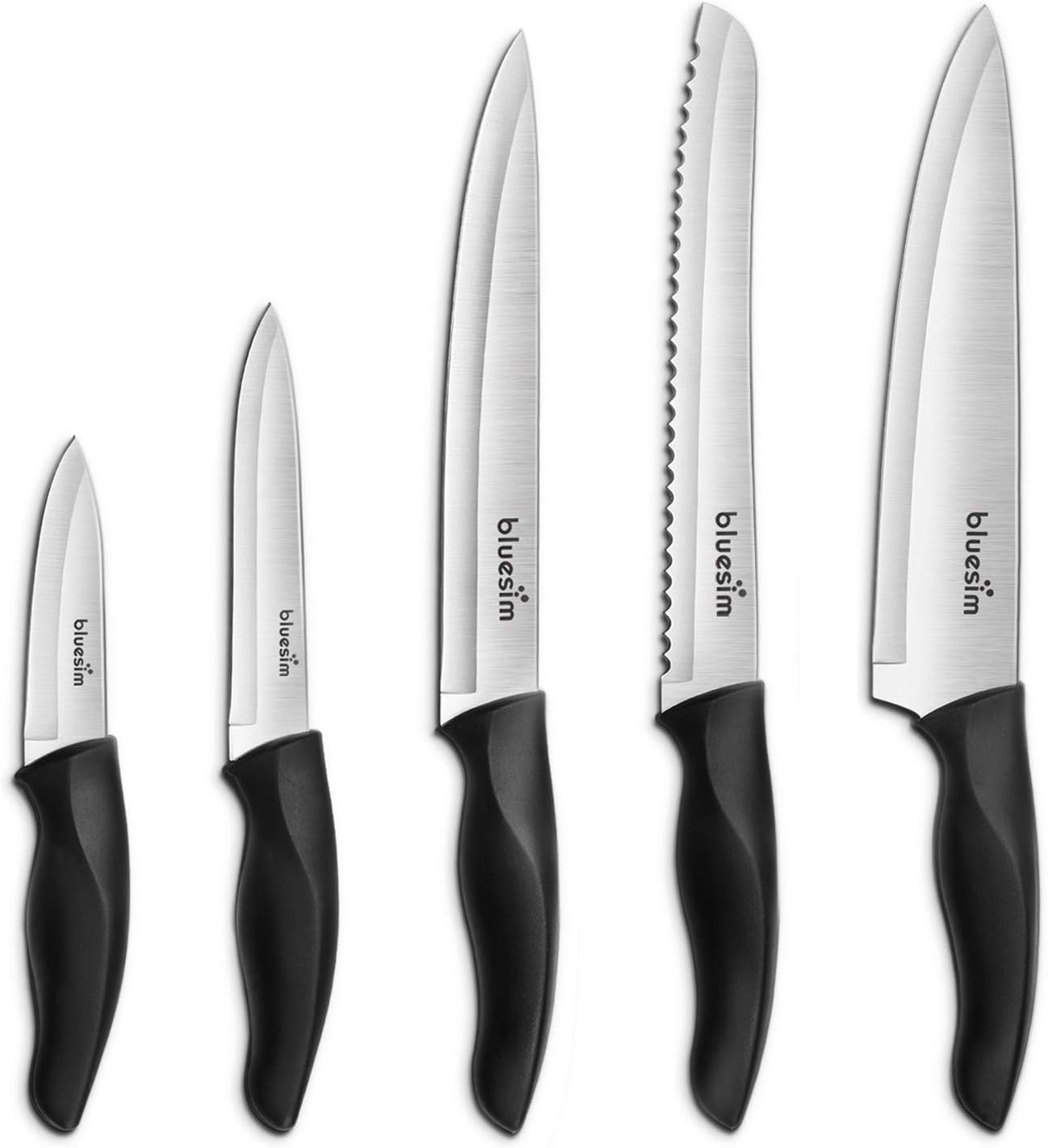 Knife Set,Kitchen Knife Set - Bluesim 5 Piece Matt Black Handle Knives Sets Including Carving Utility Chef and Paring Knives,Chef Knife Set with Gift Box Packaging