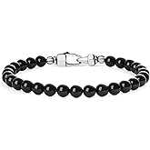 COAI Beaded Bracelet for Men, Black Tourmaline Malachite Tiger Eye Gemstone Bracelet for Men