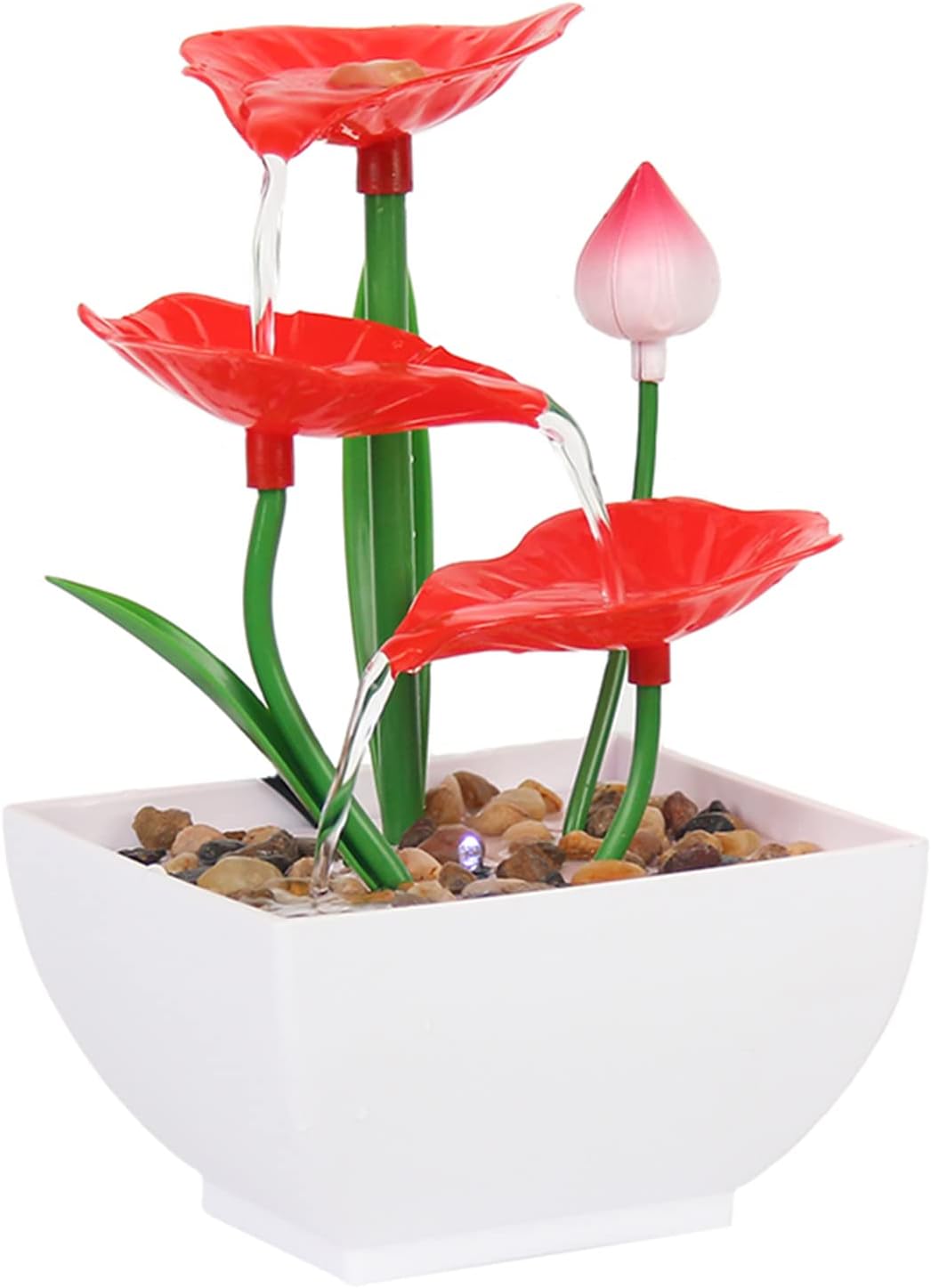 Indoor Fountains & Accessories - Tabletop Water Fountain, 3 Tier Lotus Leaf Tabletop Fountain with Natural River Rock LED Lights, Indoor Zen Relaxation for Office, Living Room, or Bedroom Décor (B)