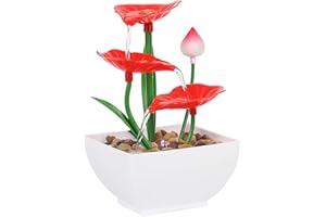 SURPRIZON Tabletop Water Fountain, 3 Tier Lotus Leaf Tabletop Fountain with Natural River Rock LED Lights, Indoor Zen Relaxation for Office, Living Room, or Bedroom Décor (B)