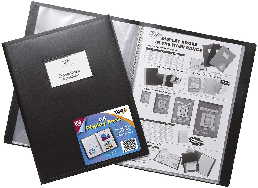 Black A4 flexicover 100 Pocket Display Book Presentation Folder - Flexible Cover by Tiger