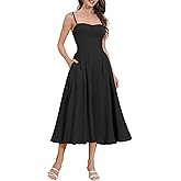 ODIZLI Womens Corset Dress Summer Sundress Spaghetti Straps Low Cut Bustier Cami Midi Dress with Pockets Solid/Floral Print