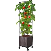 Antmoilios Raised Garden Bed with Tomato Cage &amp; Trellis, 56" Self-Watering Tomato Planter Box for Vegetables Flowers | Lockable Wheels, Vertical Gardening | Indoor Outdoor Patio Use, Easy Assembly