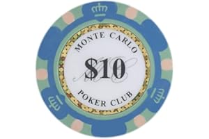 Playzaic 13.5-gram Monte Carlo Premium Poker Chips (50-Pack) Heavy Clay Composite Set - Bulk Casino Chips with Denominations 