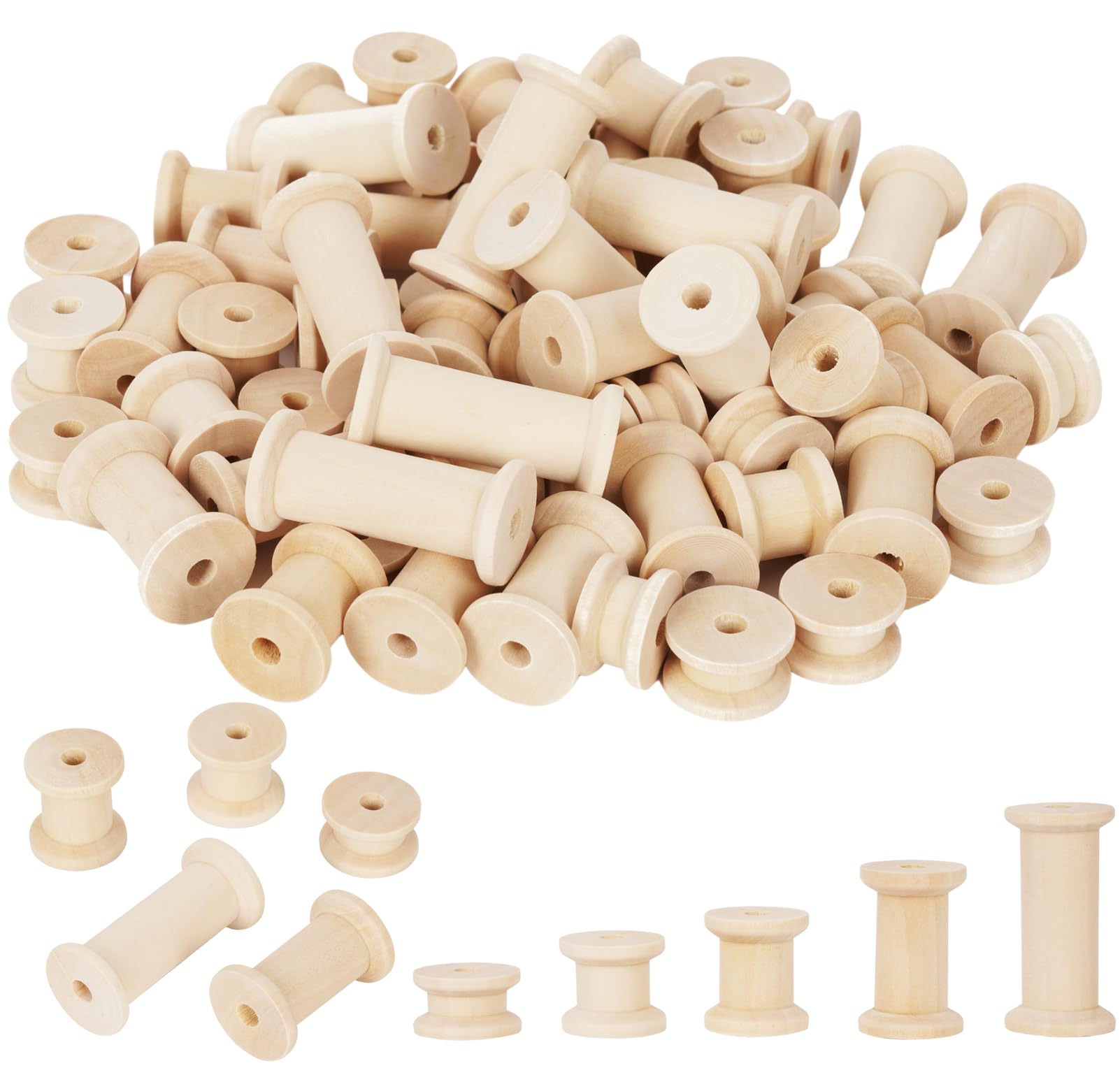 Wooden Cotton Reels for Early Years โ 60 Threading Reels & Wooden Spools (15โ50mm) for Montessori, EYFS & Loose Parts Play