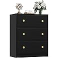Nicehill 3 Drawer Dresser, Black Nightstand for Bedroom with Drawers, Small Dresser Bedside Table Chest of Drawers for Bedroom, Hallway, Entryway, Closets (Black)