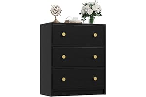 Nicehill 3 Drawer Dresser, Black Nightstand for Bedroom with Drawers, Small Dresser Bedside Table Chest of Drawers for Bedroom, Hallway, Entryway, Closets,Kids' Room (Black)