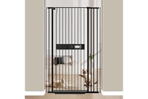 flower frail 71" Extra Tall Pet Gate for Doorway, 29.6"-37.4" Wide Tall Cat Gate No Jumping Over, Pressure Mounted Cat Proof Gate Indoor, Metal Barrier Fence for Baby Toddler Child Dog Puppy, Black