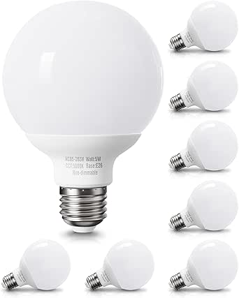8 Pack Daylight LED Globe Light Bulbs for Bathroom, 120V 60 Watt Eqv ...