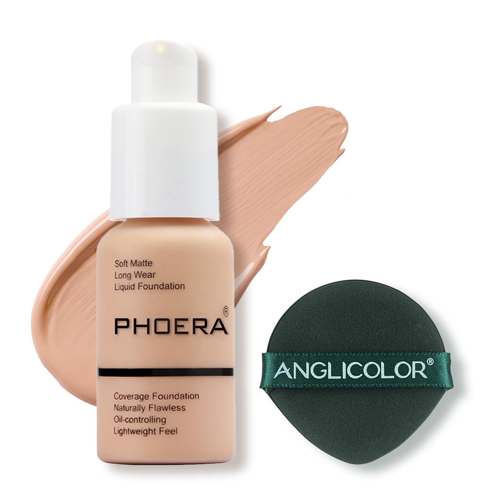 Aquapurity Phoera® Full Coverage Foundation Soft Matte Oil Control Concealer 30ml Flawless Cream Smooth Long Lasting (103 WARM PEACH)