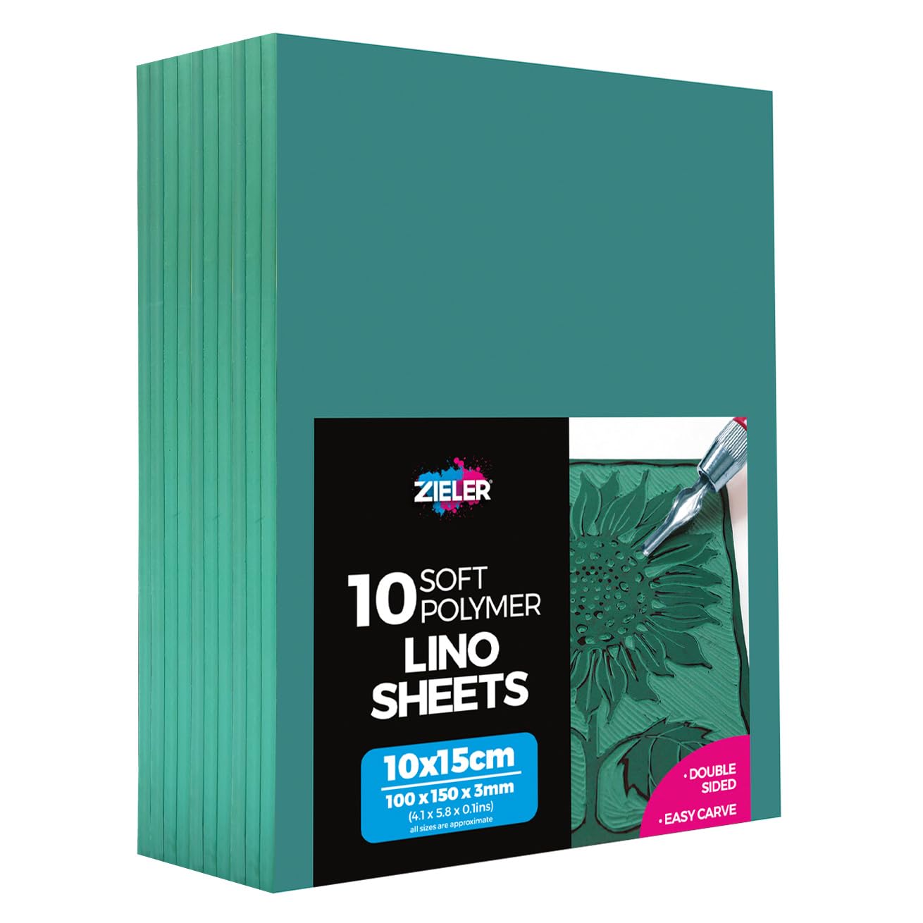 Lino Sheets - Lino Printing Block Sheets - by Zieler® - Double-Sided, Easy-Carve Soft Lino Block A6 (150x100x3mm) Sheets. Ideal for School or Home - (Pack of 10)