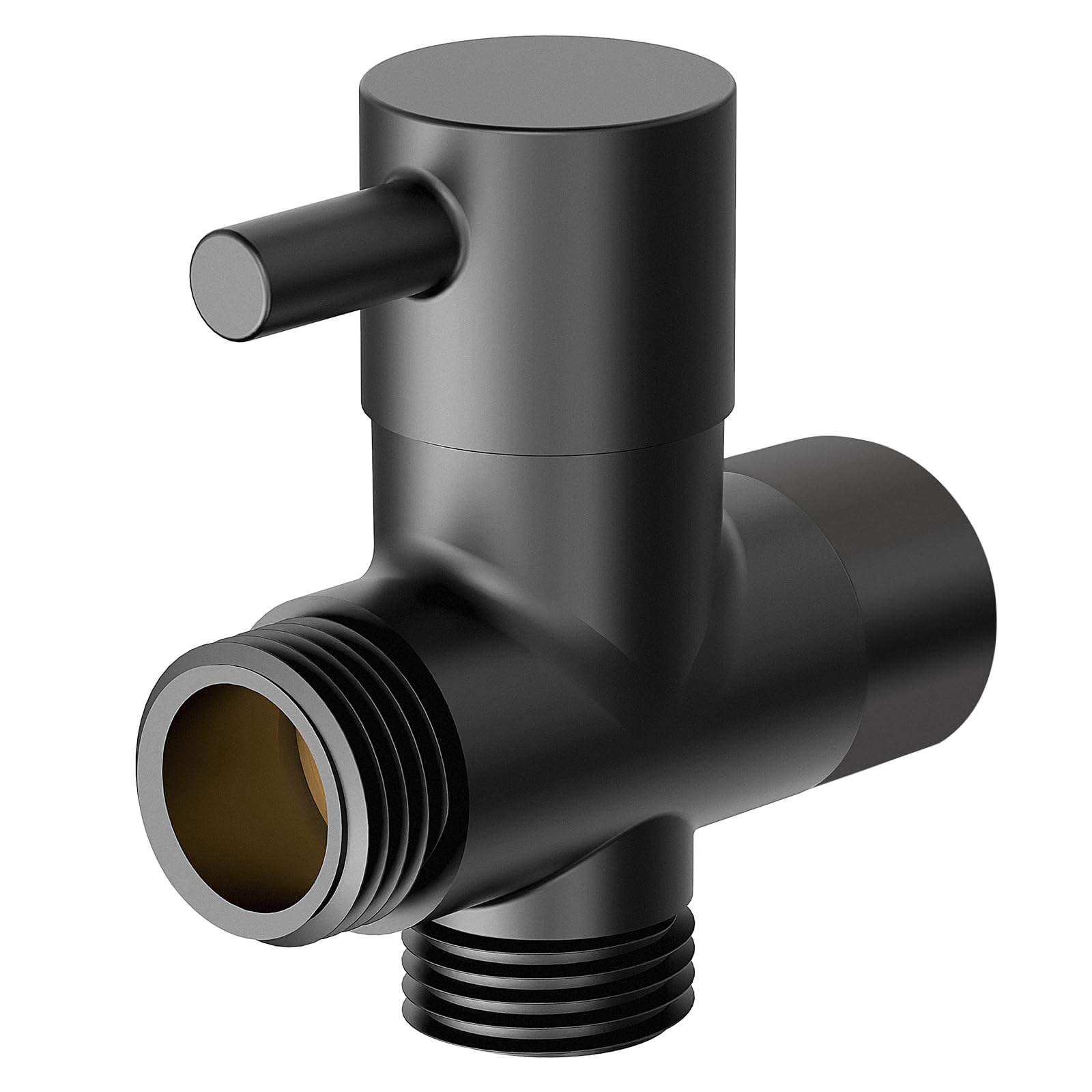 Linkidea Solid Brass G1/2" Shower Arm Head Diverter Valve, Shower Head Replacement Component Adapter, 3 Way Diverter Valve (Matte Black)