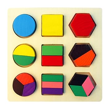 sibina Practical Kids Baby Wooden Learning Geometry Educational Toys Puzzle Geometric Plate Early(None Shape Equality)