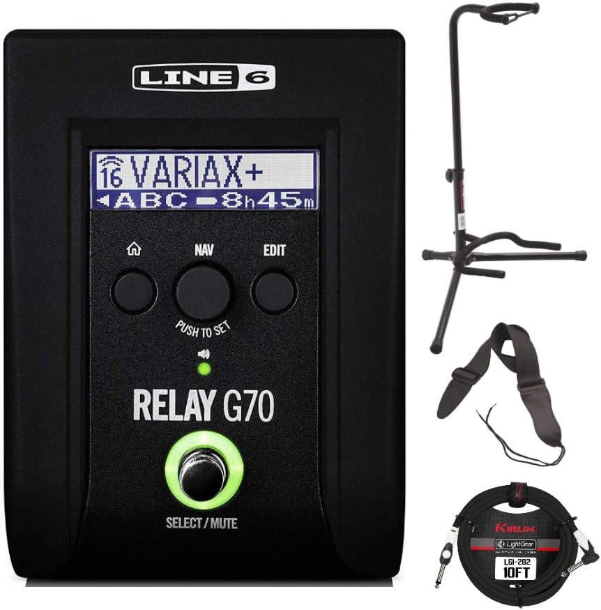 Line 6 Relay G70 Wireless Guitar Stompbox with Guitar Stand and Kirlin Instrument Cable