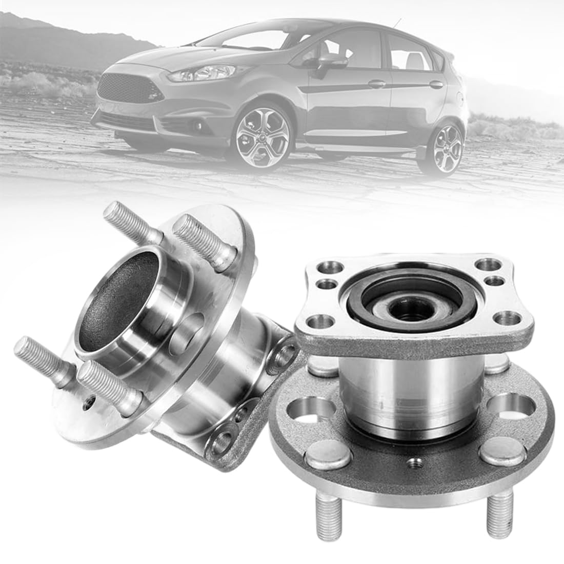 Photo 1 of 512490 Rear Wheel Hub Bearing Assembly 4-Lug – Compatible with FIT 2011–2019 Ford Fiesta S SE Titanium – OE Replacement – 2PCS, Pre-Greased, No Sensor