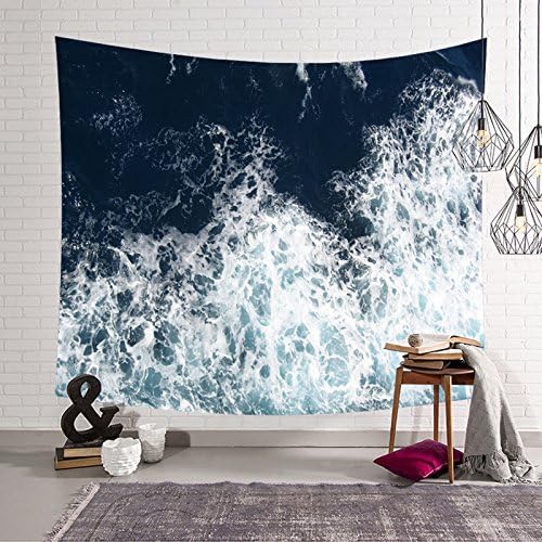 Vagasi Blue Ocean Waves Tapestry Sea Sunset Wall Hanging Art Décor for Bathroom Children's Room, Wave3 59x51 Inches