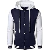 HOOD CREW Hooded Varsity Bomber Jacket Cotton Blend Letterman Hoodie Baseball Jackets for Men