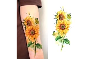 1 Sheet Sunflower Butterfly Temporary Tattoo Sticker Waterproof Water Transfer Colorful Floral Body Art Decal Yellow Flower D