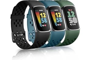 AMZHERO 3 Pack Compatible with Fitbit Charge 5/ Fitbit Charge 6 Bands Women Men, Breathable Sport Band Soft Waterproof Replacement Wristbands Strap for Fitbit Charge 5/ Charge 6 Advanced Fitness Tracker