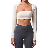 ABOCIW Womens Square Neck Long Sleeve Workout Crop Tops with Built in Bra Slim Fit Cutout Back Gym Yoga Athletic Shirts