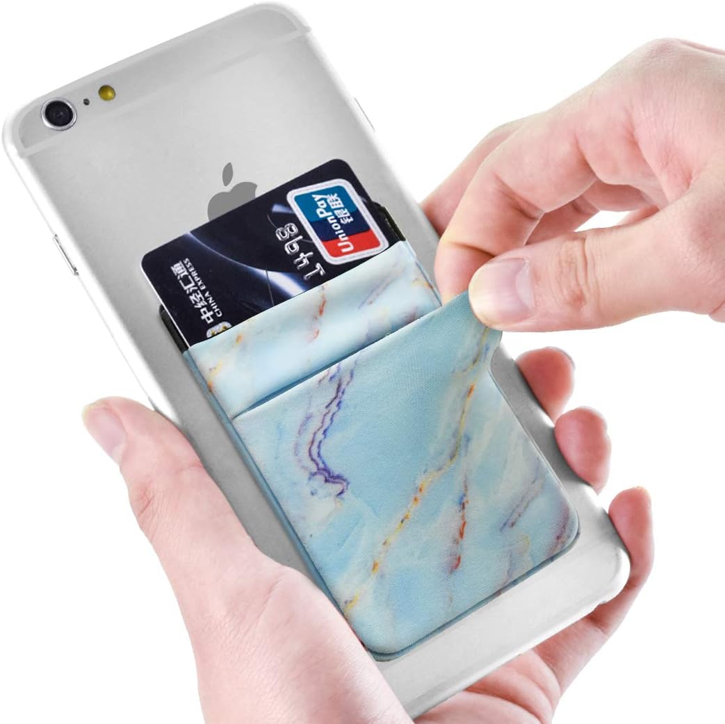 Newseego 2 Pack Cell Phone Card Wallet Stick on Wallet Card Holder Pocket Phone Pouch Expanding Case for Most Smartphones (Blue and Pink Marble) - Image 5