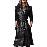 Women Designer Black Trench Leather Long Coat with Belt Trench Coat Slim Fit Style for Ladies