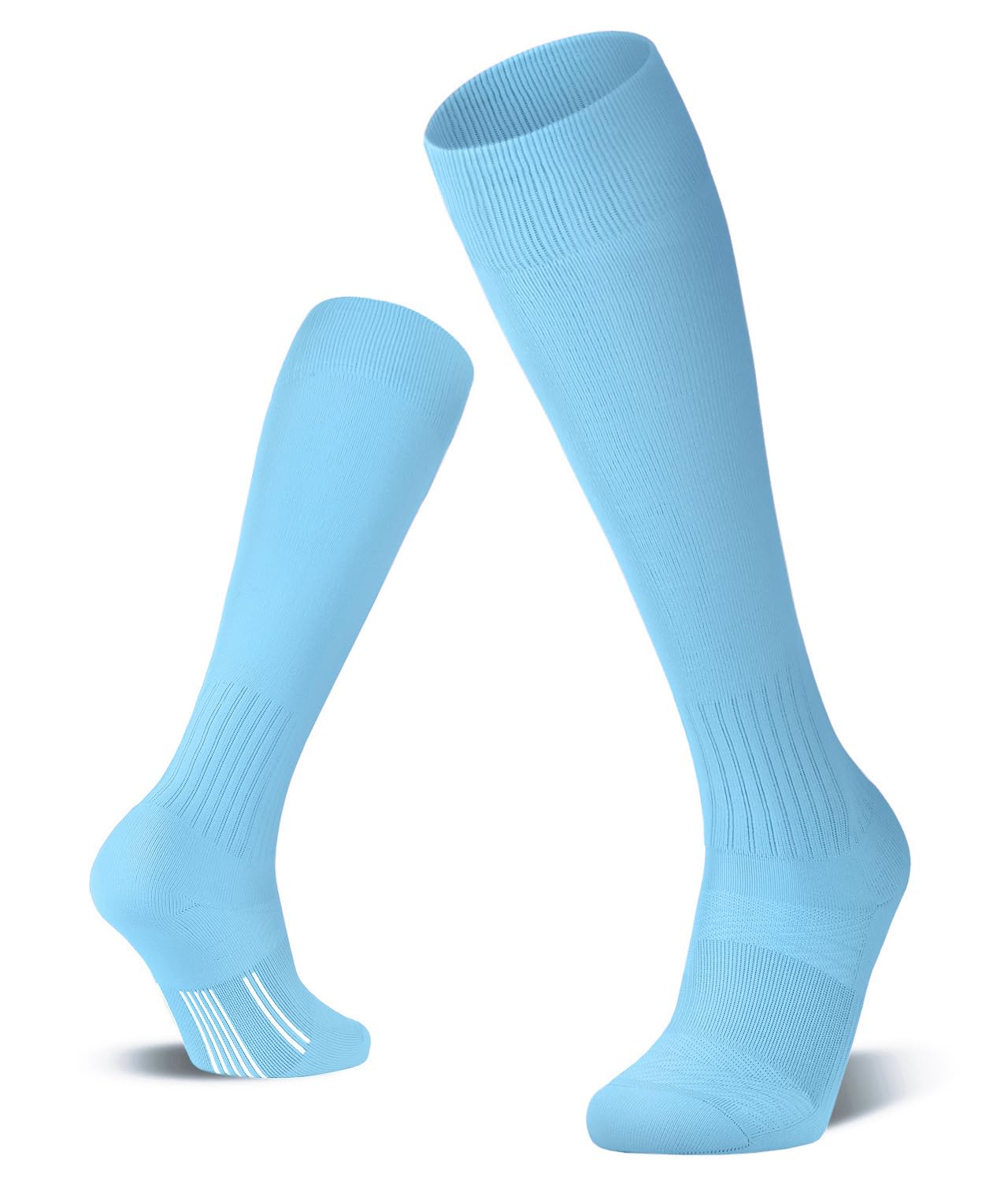 Photo 1 of FITRELL 2/3 Pack Soccer Socks Baseball Softball For Youth Kids Boys Girls, Over-The-Calf Football Socks for Adult Men Women,Light Blue/Columbia Blue,Medium
