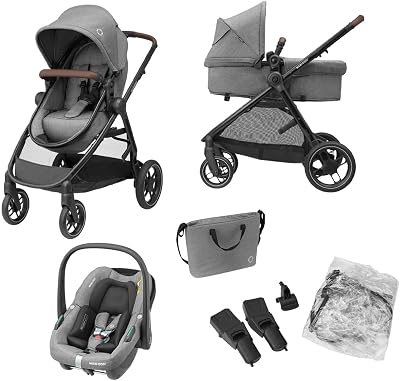 Carrinho de bebê maxi-cosi zelia s trio 3 peças, 0 - 4 anos, até 22 kg, carrinho dobrável, compacto e reclinável, com cadeirinha de bebê cabriofix s i-size, acessórios, bolsa trocador, cinza