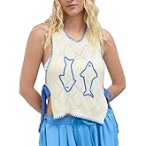 ROAONOCOMO Women Y2K Graphic Sweater Vest Cute Print Side Tie Knit Tank Top Bow Lace Up Sleeveless Pullover Vest Top