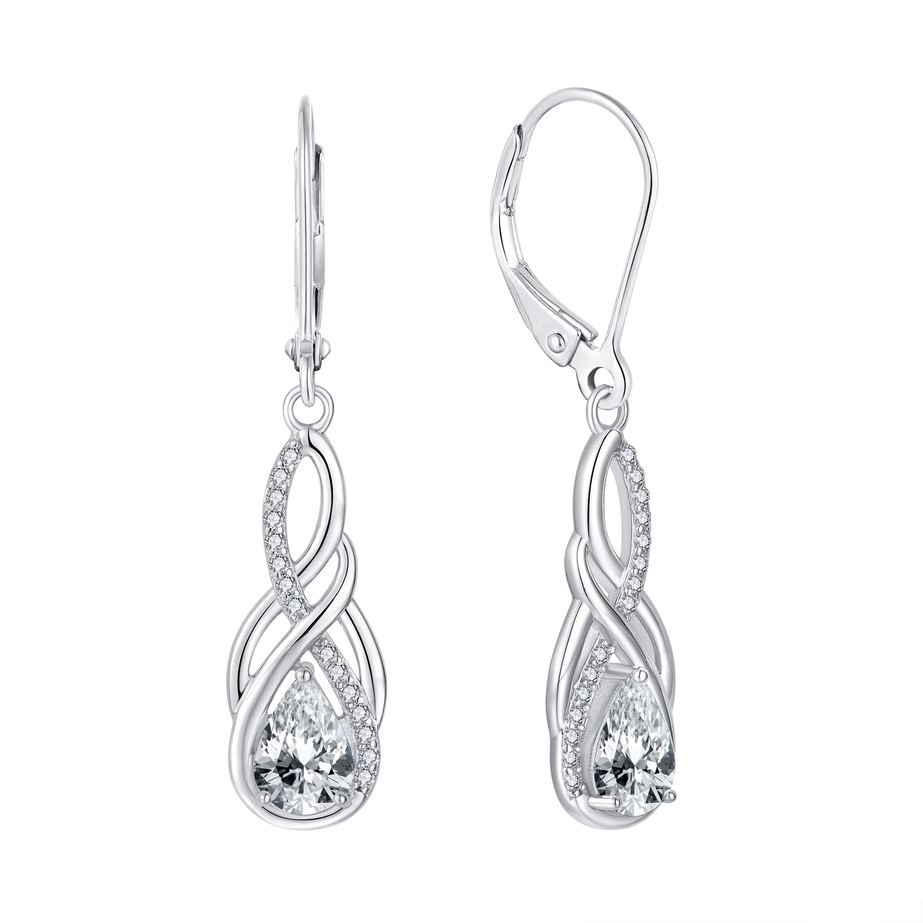 YL Infinity Celtic Knot Drop Birthstone Earrings 925 Sterling Silver April Birthstone White Cubic Zirconia Dangle Earrings for Women